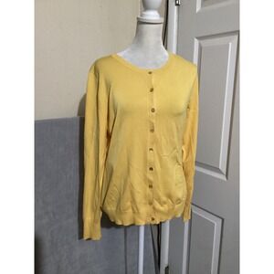 August Silk Yellow Button Front Silk Blend Cardigan Sweater Women's Medium